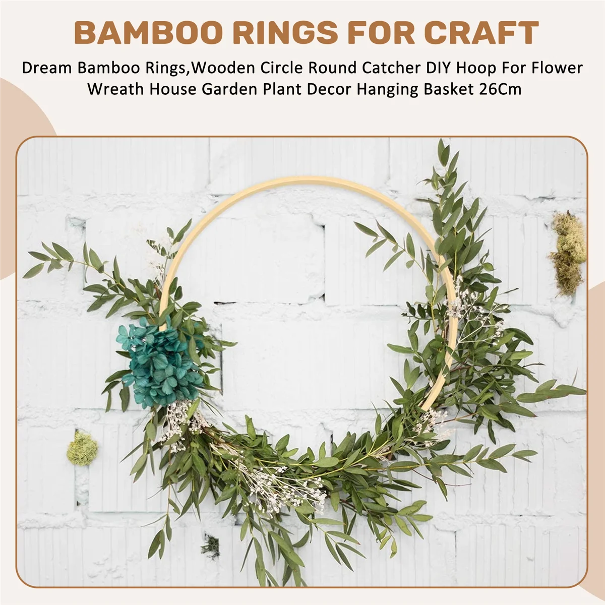 Dream Bamboo Rings,Wooden Circle Round Catcher DIY Hoop for Flower Wreath House Garden Plant Decor Hanging Basket 26CmJAS