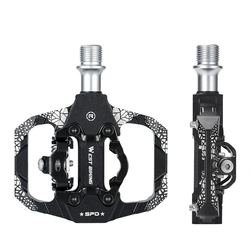 AliExpress West Biking WEST BIKING 2 In 1 Bicycle Lock Pedal With Free Cleat For SPD System MTB Road Aluminum Anti-slip Sealed Bearing Lock Accessories