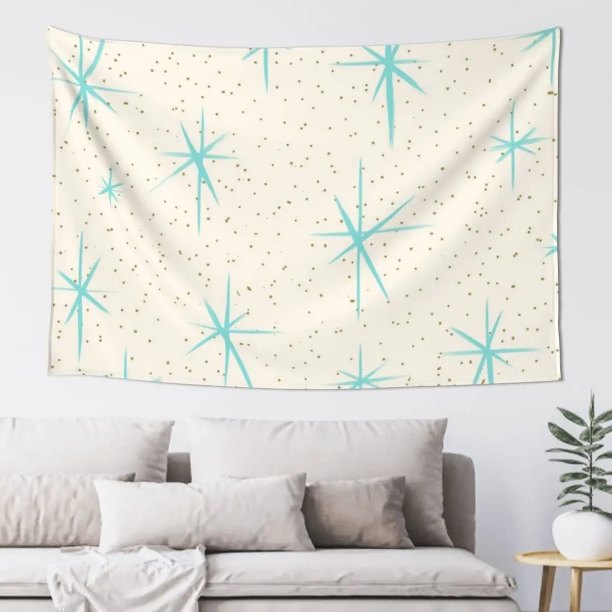 

Space Age Turquoise Starbursts Tapestry Mushroom Decorative Wall Mural Home Decorations Aesthetic Tapestry