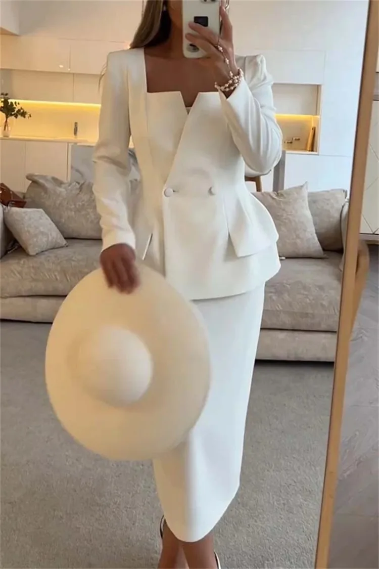 Xtocean elegante 2 peças conjuntos de roupa feminina primavera gola quadrada blazer topo saias longas terno estilo ol duas peças vestido conjuntos