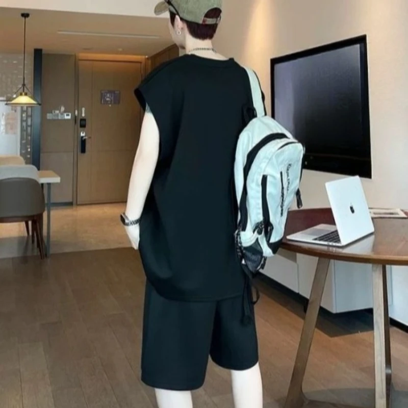 

Trendy Loose Men's Sleeveless T-shirt Two Piece Set Summer Lightweight Youth Students Sports Casual Versatile Outfit