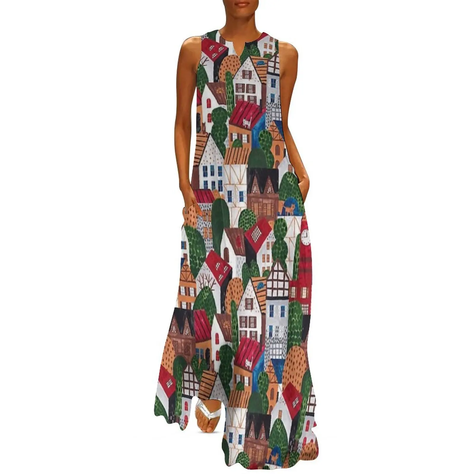 

Abstract seamless pattern with old buildings Long Dress dresses for women womans clothing Woman clothes
