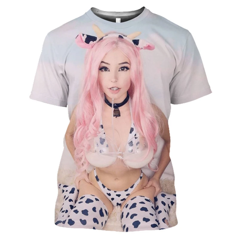 Belle Delphine Hentai Japanese Anime Mens Fashion 3d Printed T Shirts Cute Women Pattern Tops Tees Breathable Apparel Tshirt