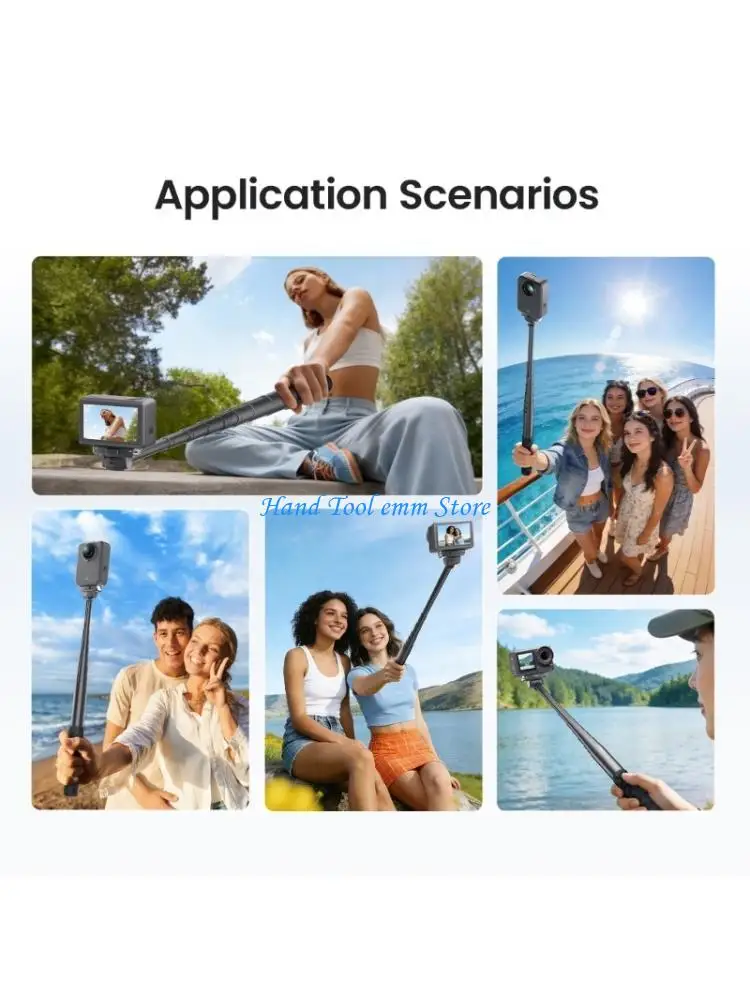

H37F Secure 23-120cm Foldable Selfie Telescopic Handle Grip Extension Rod Black