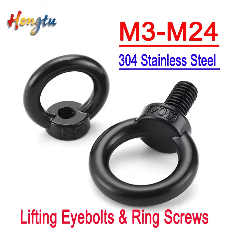 

304 Stainless Steel Lifting Eyebolts & Ring Screws with Black Dacromet Coating (M3 to M24) – Including Nuts