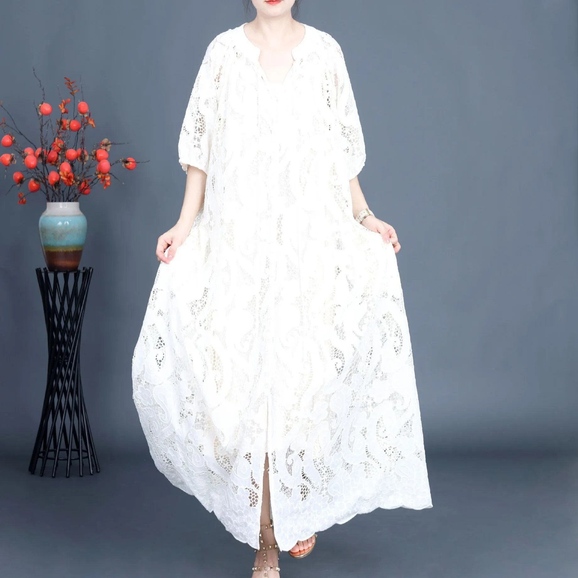 

Летний новый ажурный растворимый цветок Dr V Ne Асимметричный длинный шелковый хлопковый ремешок Комплект из двух предметов Ele Sle со средней талией S...