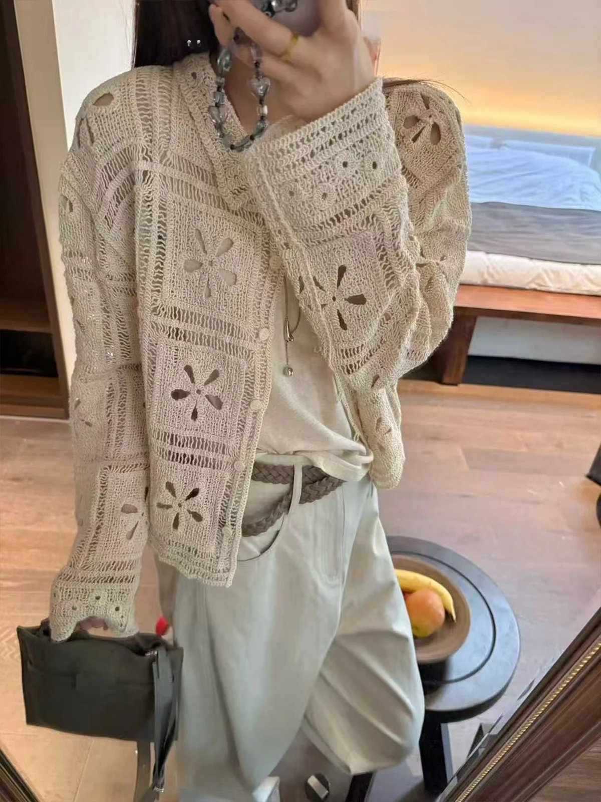 

Кардиган SOHEE в корейском стиле, ажурный, вязаный, женский, весна-лето, новая модель, солнцезащитный, свободный крой, топ