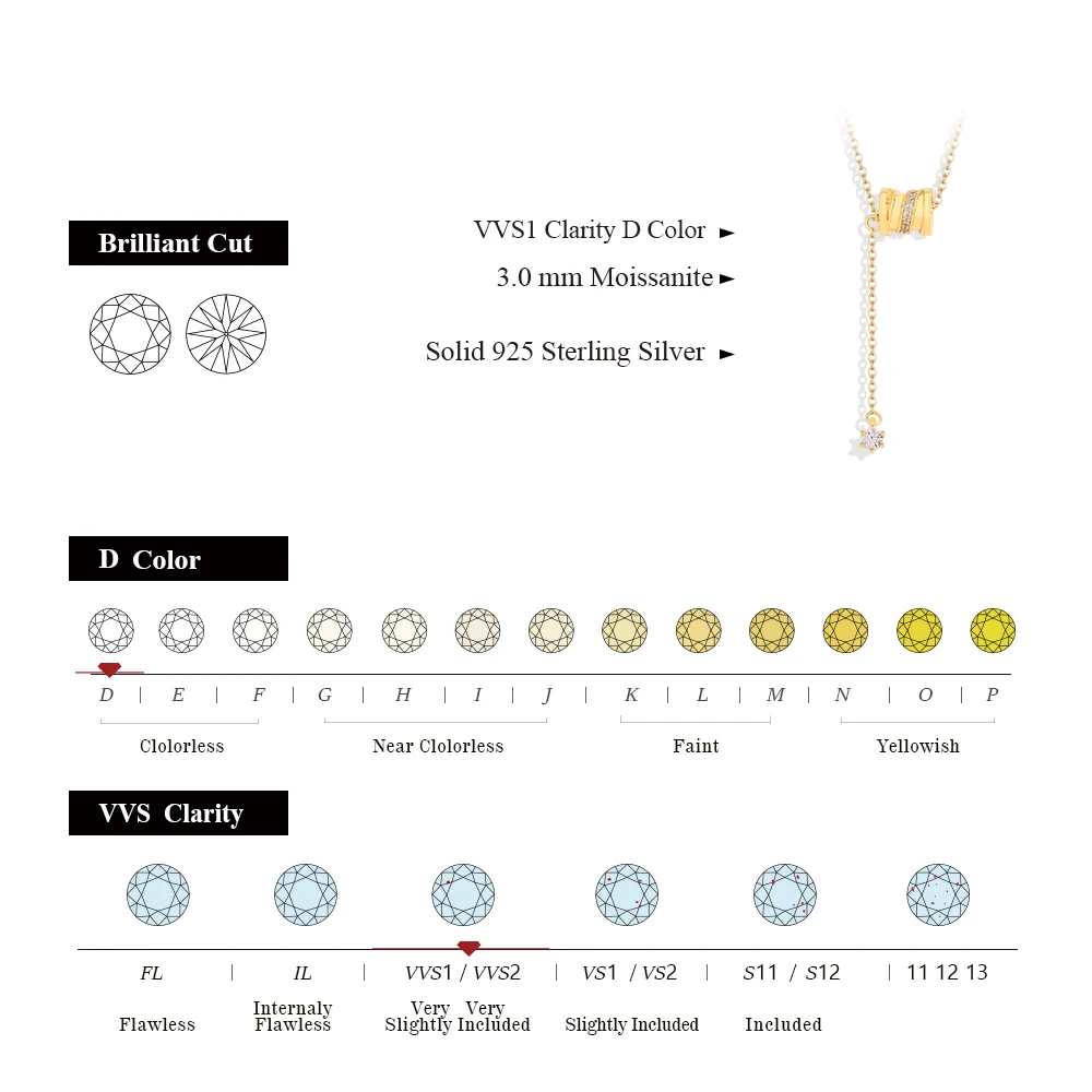 MINTYBOX D VVS1 Lab Diamond Necklaces S925 Silver All Moissanite 18k Plated Roller Adjustable 45cm for Women Wedding Jewelry