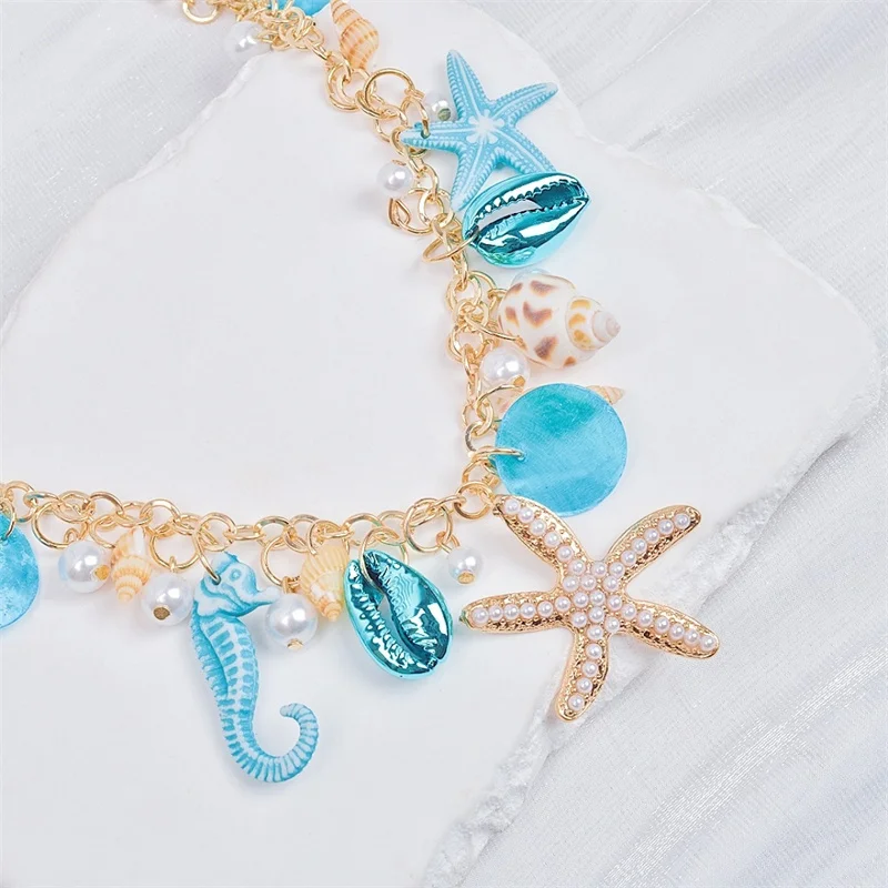 Urlaub Strand Charm Halsketten für Frauen Trendy Blau Seestern Shell Anhänger Halsketten Handgemachte Böhmen Perlen Kette Schmuck – Detail 10