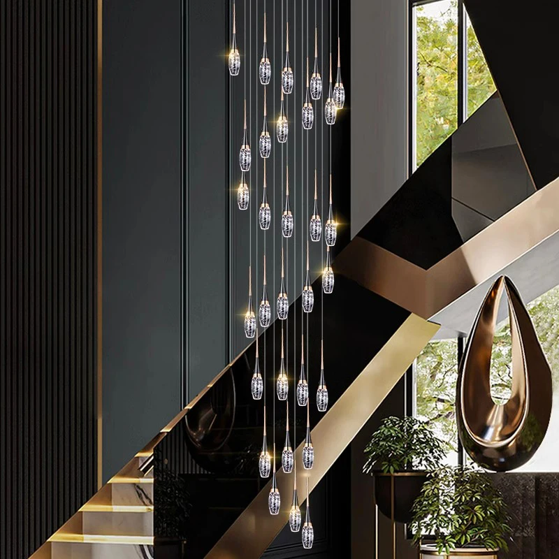 

Modern Home Decoration Crystal Chandelier Stair Pendant Lamp Living Room Pendant Lights Interior Lighting