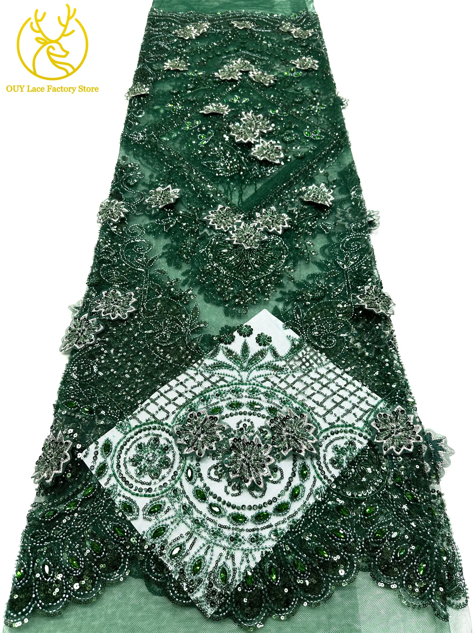 3D-Stickerei Blumen Französischer Mesh-Stein-Spitzenstoff 2026 Afrikanischer Nigerianischer Tüll Perlen-Pailletten-Spitzenstoff für Hochzeitsnäharbeiten – Detail 28
