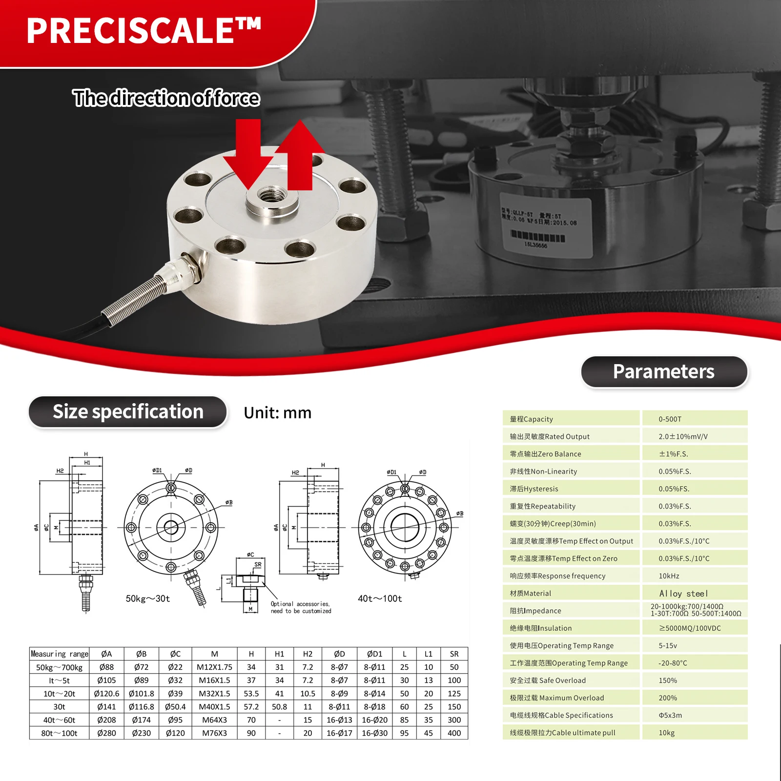 Spoke Load Cell Sensor+Indicator Display,Test Compressive Force and Tensile Force for scale,50KG 100KG 200KG 300KG 500KG 1T 2T