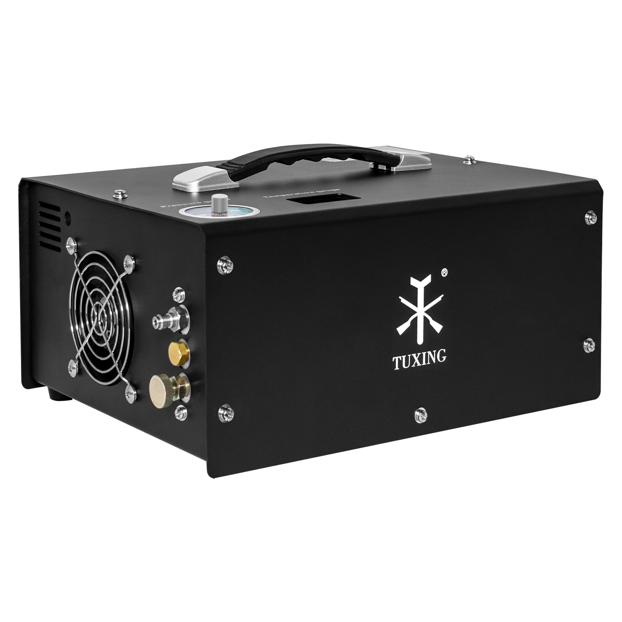 

TUXING Factory Hot Sale Automatic Stop 220V 12V 4500psi/300bar Temperature Gauge Portable Built-in Converter PCP Air Compressor