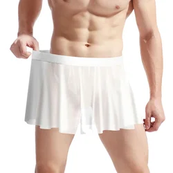 Bragas eróticas para hombre, ropa interior Sexy de malla ultrafina, perspectiva, faldas plisadas cortas para travestismo, lencería Sissy