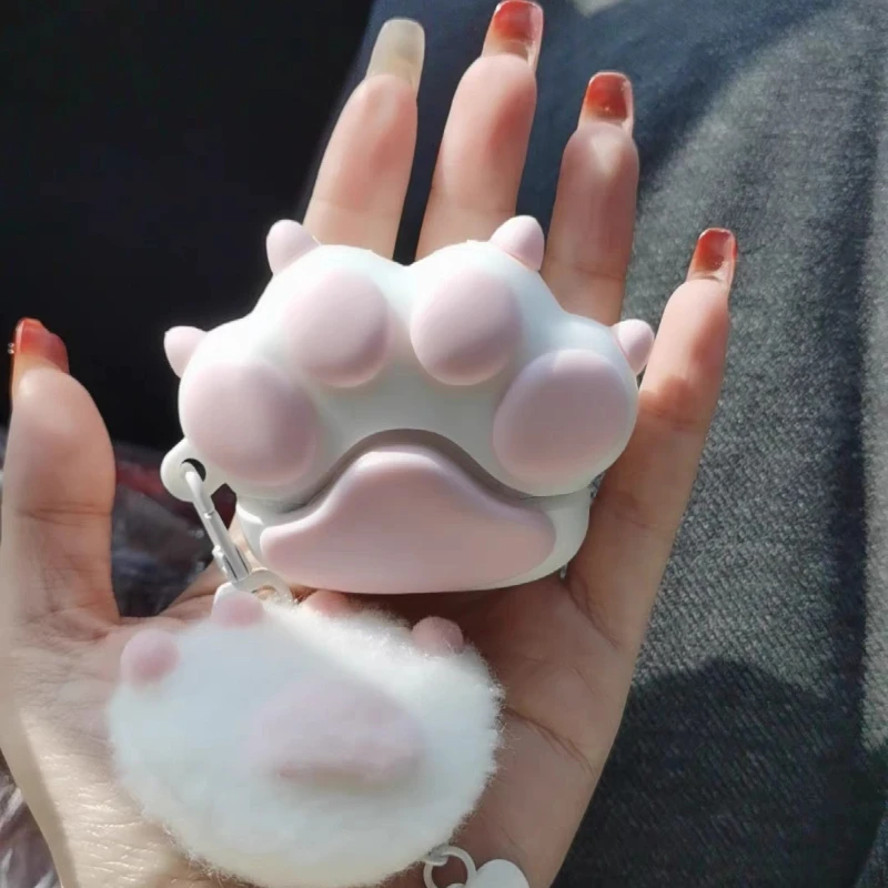 

Cute Pink Cat Paw Earphone Case for AirPods Pro Kawaii Silicone Protective Cover Custom Shockproof Headphone Case for AirPods