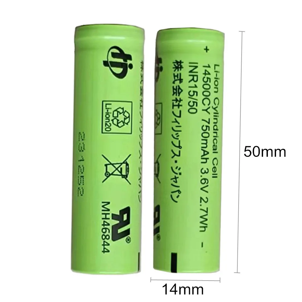 2pcs 14500CY for Sanyo UR14500AC 750mAh Flat Head Lithium Battery For Braun Oral B Philips Electric Toothbrush Shaver UR14500V