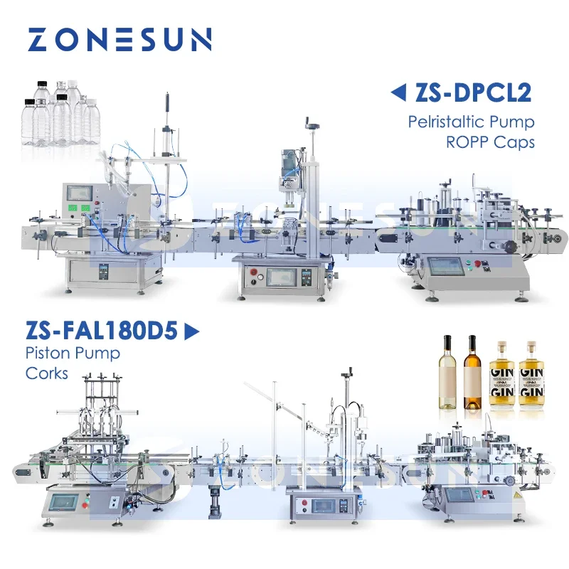 ZONESUN Peristaltic Pump Filling Capping Labeling Machine Custom Tabletop Production Line Packaging Solution ZS-DPCL2