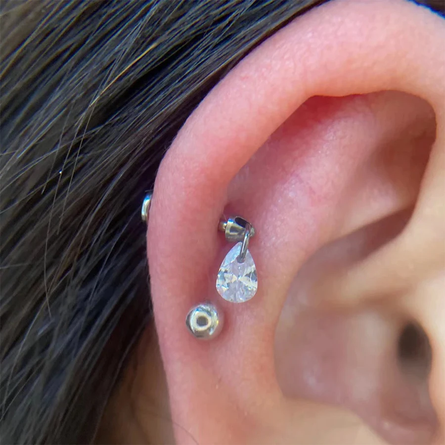 1Pc ASTM F136 Titanium Heart Star Crystal Dangle Cartilage Earrings Labret 16G Screw On Woman Men Ear Tragus Helix Lobe Jewelry