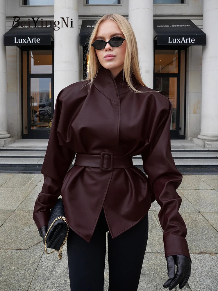 Beiyingni American Style PU Coats Women Solid Color High Street Female Leather Jackets Autumn Winter Casual Classy Outwear Tops