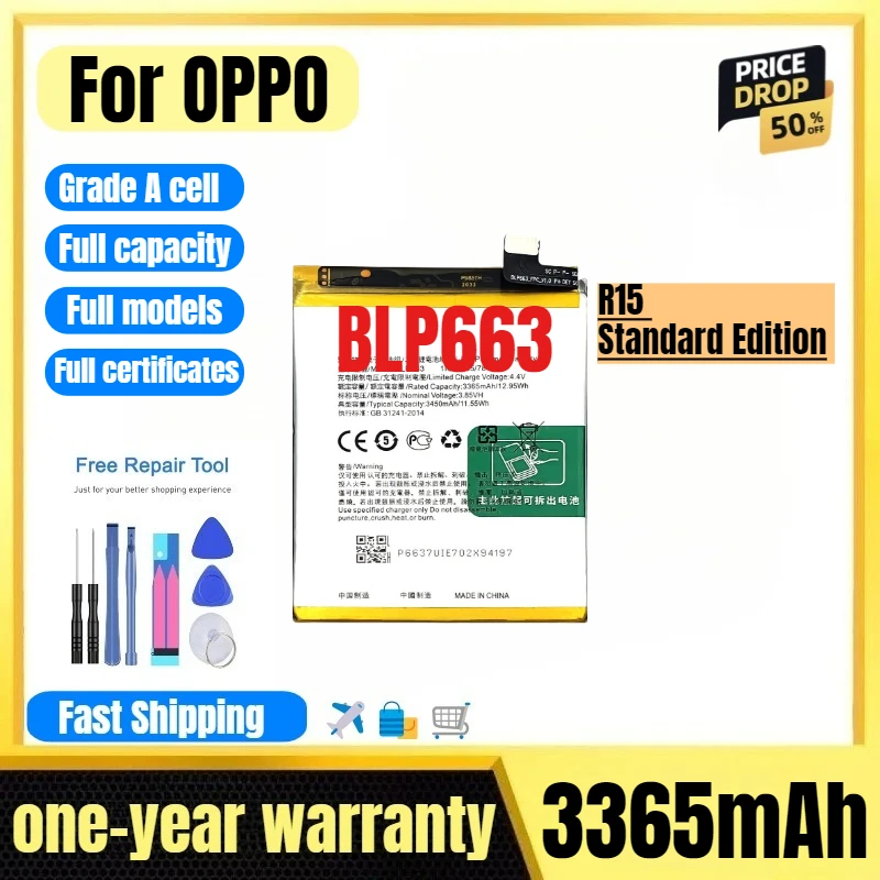 

BLP663 for OPPO R15 Standard Edition Mobile Phone Battery High Quality High Capacity Replacement Bateria Grade A Cell with Tools