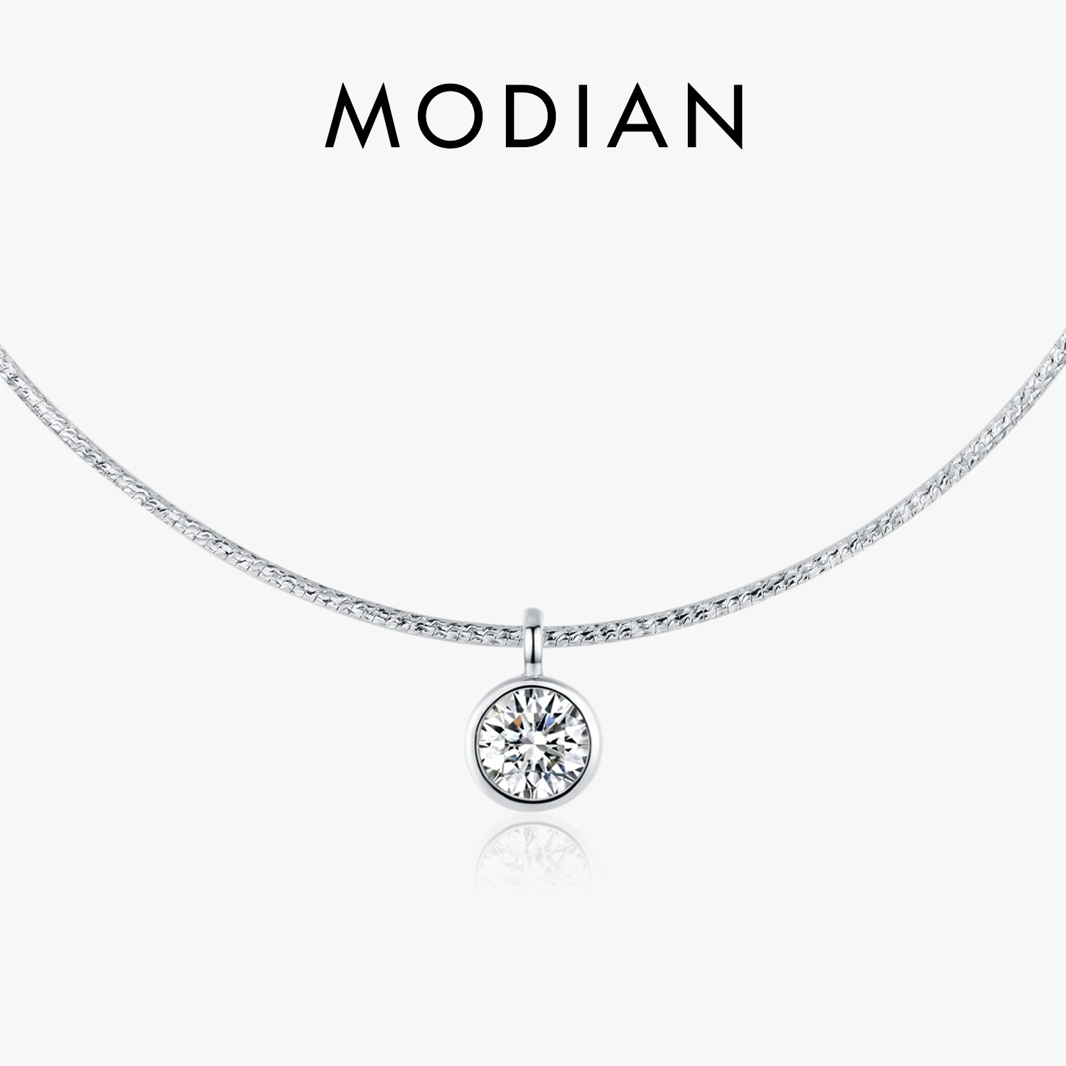 

MODIAN Dazzling Round CZ Necklace 925 Sterling Silver High-end Snake Chain Choker Fashion Necklace For Women Fine Jewelry