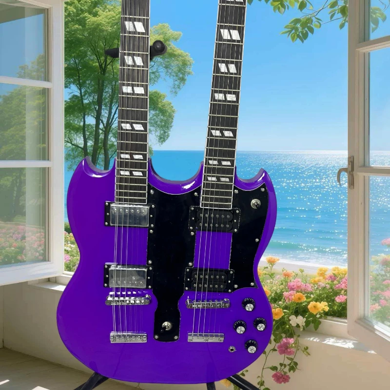 

Double Neck 6 and 12 String Electric Guitar Rosewood Fingerboard Peach Wood Body SG SS Style