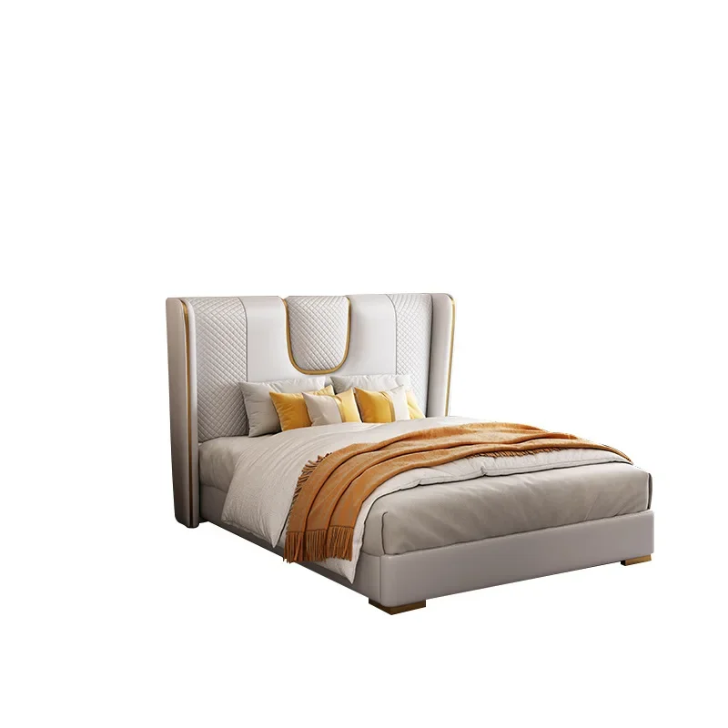 

light luxury leather bed master bedroom leather art double modern simple soft bed