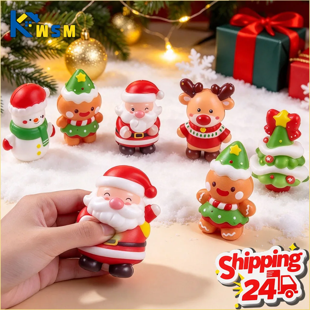 1-40PCS Christmas Santa Claus Squeeze Toy Stress Relief Decompression Cartoon Figurine Educational Gift for Home Party Gift