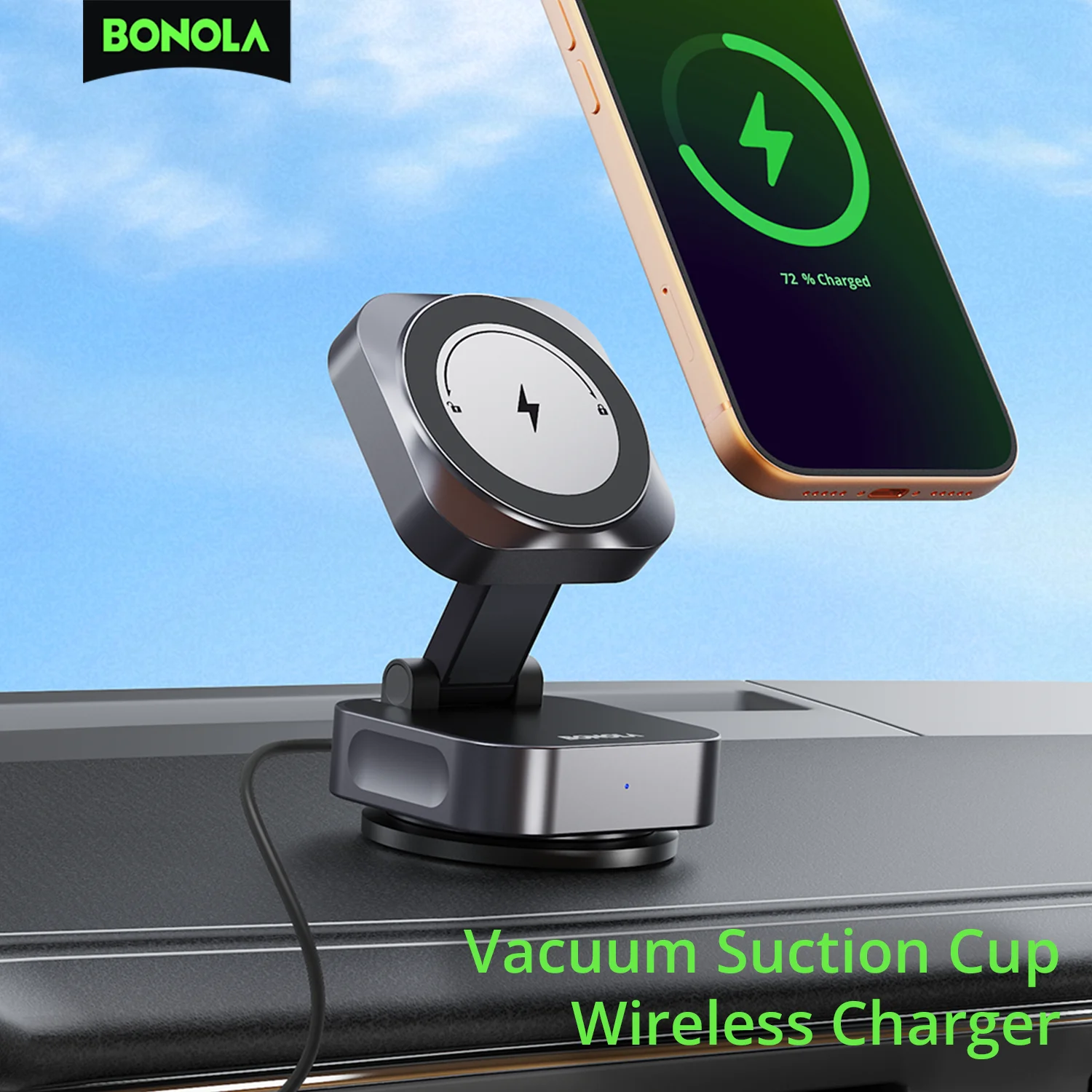 

Bonola Magnetic Wireless Charger Vacuum Suction Cup Stand for iPhone 17/16/15/14 Pro Max/Android Folding Vacuum Charging Mount