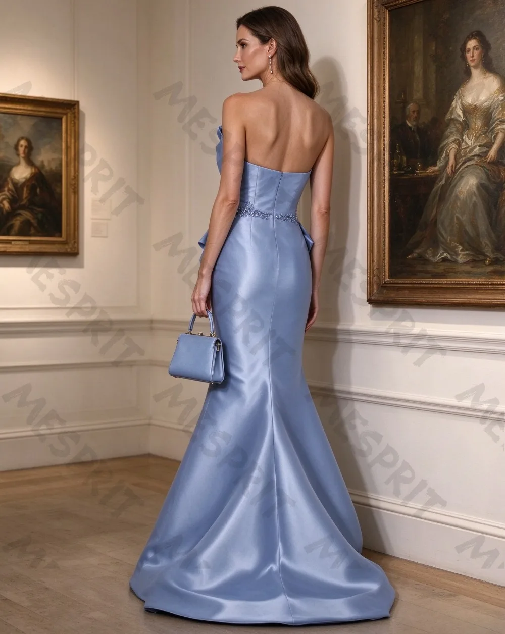Customized Exquisite Strapless Mermaid Evening Gowns Sleeveless Backless Crystal Beaded Elegant Satin Trailing Banquet Dresses