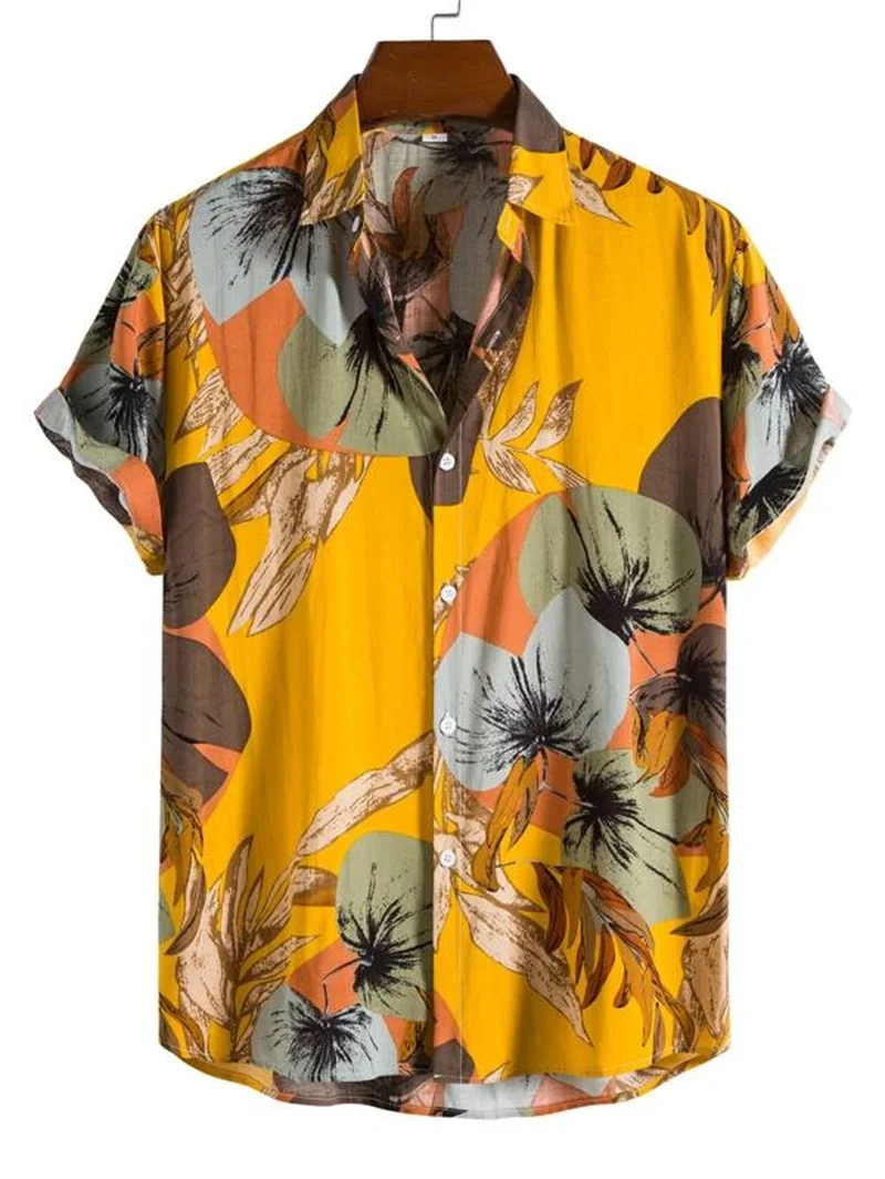 

Hawaiian Leaves 3D Shirt Men's Summer Fflower Pattern Clothing Breathable Loose 3XL Beach Top Men's Outdoor Casual Short Sleeve