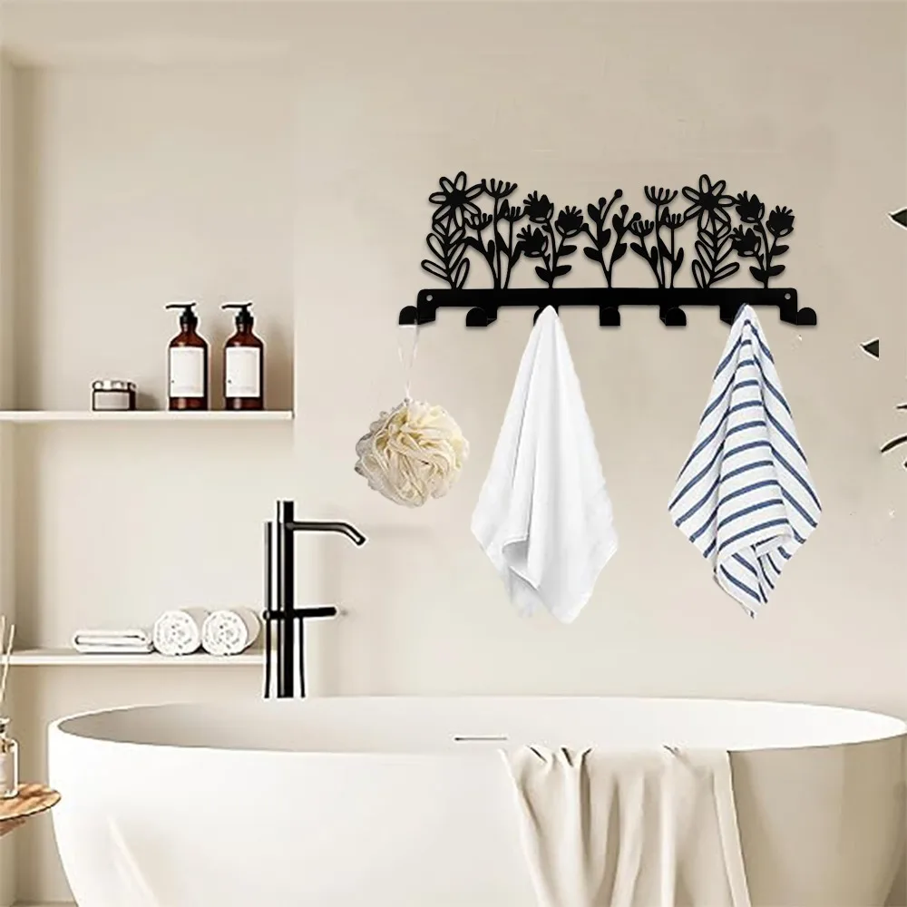 An der Wand montierter Schlüsselhalter mit 7 rostfreien Haken – moderner Wand-Organizer aus schwarzem Metall für den Eingangsbereich für Zuhause, Küche, Büro