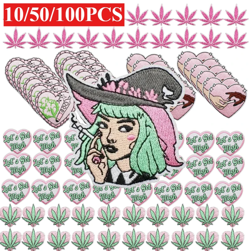 10/50/100PCS Wholesale Rebellious Girl Embroidery Clothes DIY Ironing Patch Fashion Lots /set of Maple Leaf Love Shape Heart