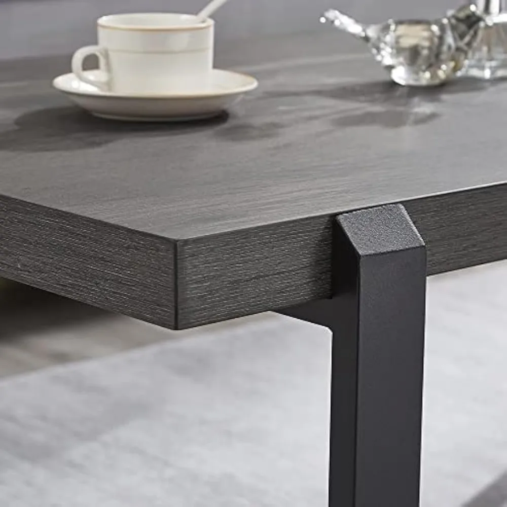 EXCEFUR Coffee Table, Rustic Wood and Metal Center Table, Modern Cocktail Table for Living Room, Grey