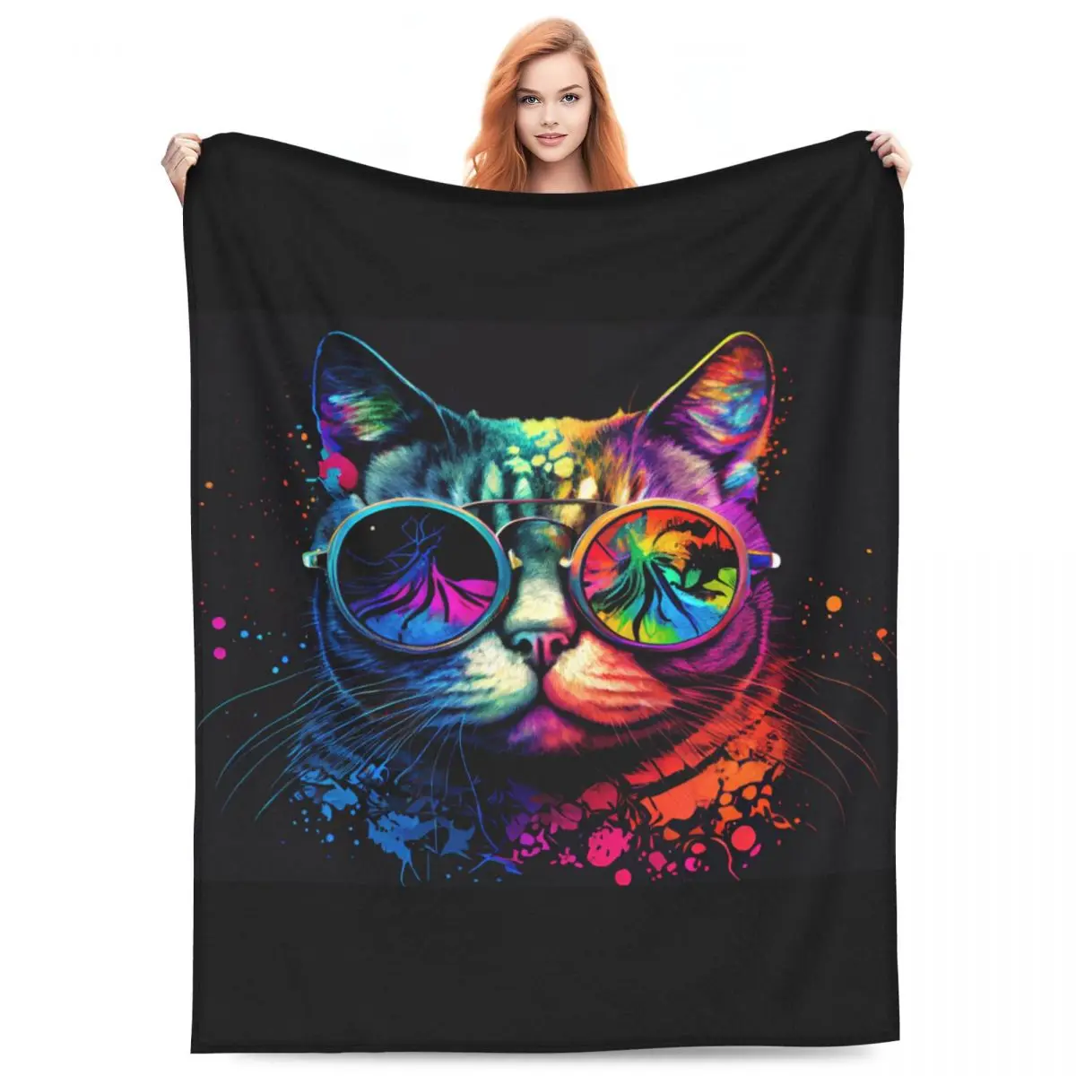 Cat With Sunglasses Super Soft Blanket splash Print Camping Throw Blanket Winter Design Flannel Bedspread Sofa Bed Cover