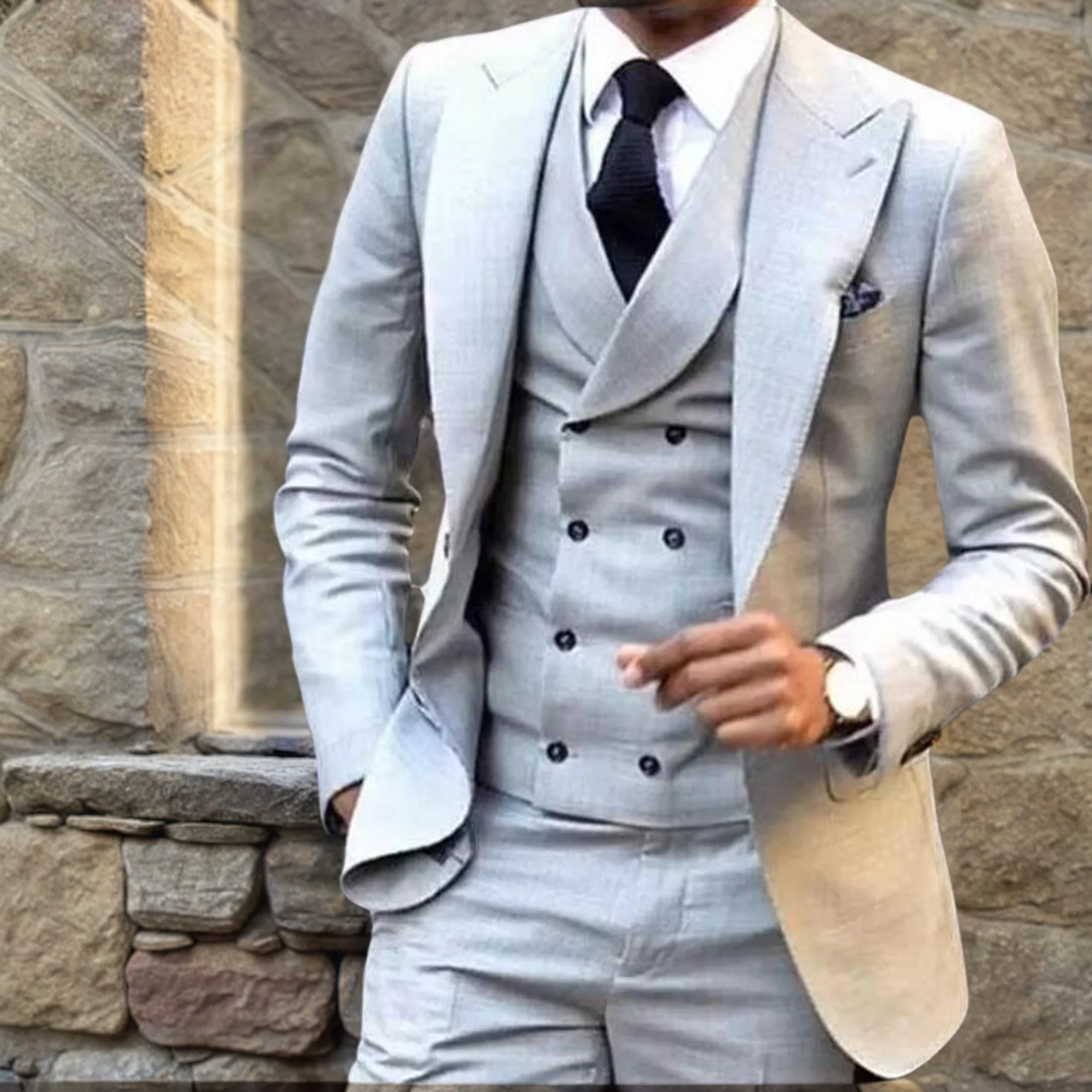 

Latest Silver Grey 3 Piece Men Suit for Wedding Slim Fit Groom Tuxedo Groomsman Custom Made Business Men Clothing Costume Homme
