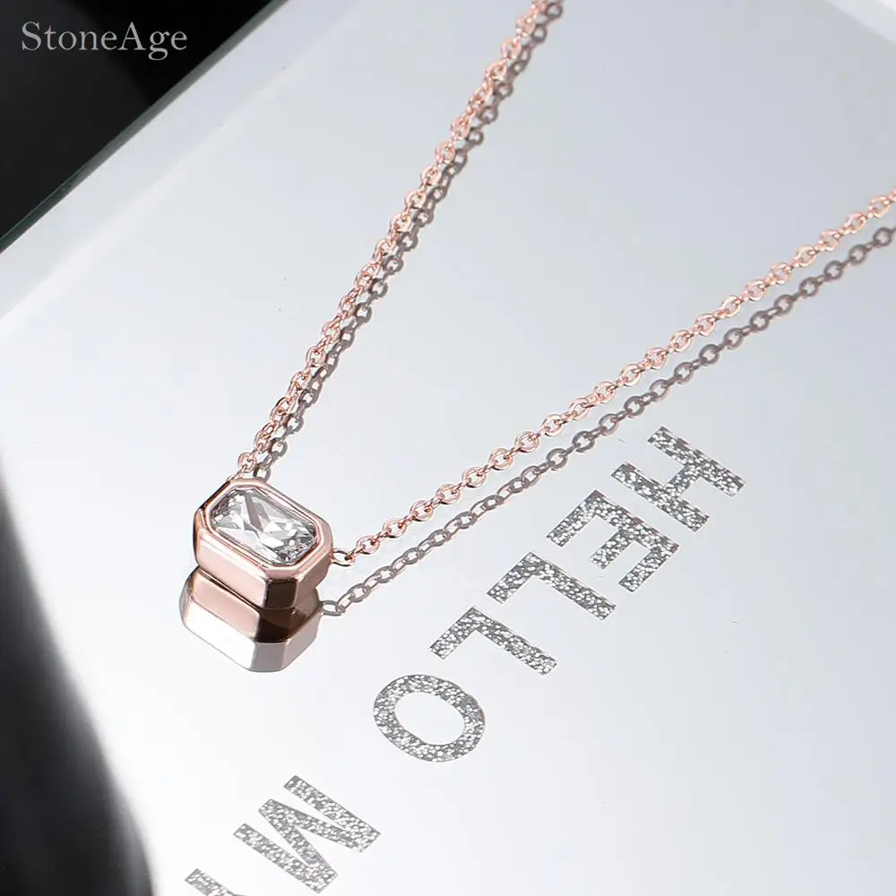 Fashion Charm Colorful Crystal Pendant Necklaces for Women Rose Gold Plated Collar Choker Chain on Neck Chic Jewelry KCN044