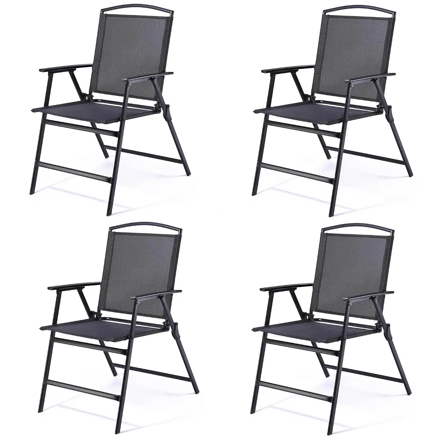Patio Folding Sling Dining Chairs Portable Outdoor Indoor Backrest Household Seats for Outside Lawn Garden Balcony Pool Yard