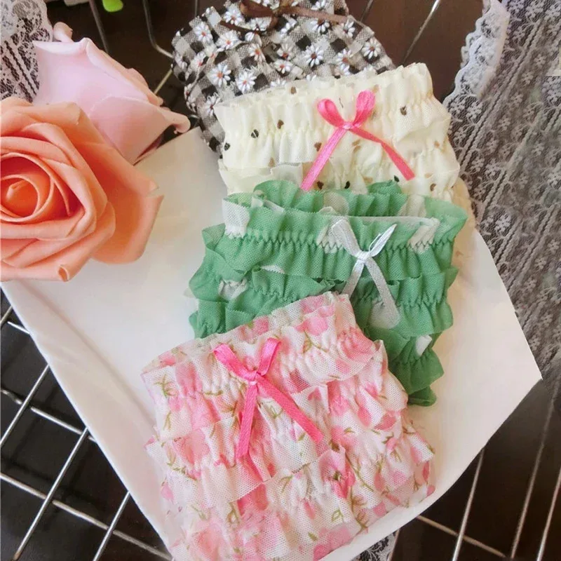 الحلو امرأة سراويل كعكة طبقة الدانتيل ملخصات البولكا نقطة زهرة نمط شبكة تنفس مريحة Underpant الإناث منخفضة الخصر سراويل