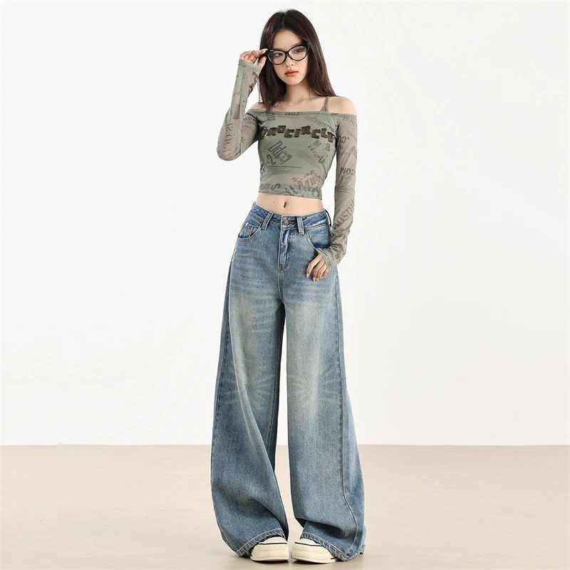 

High Waisted Wide Leg Jeans Women 2024 Autumn New Streetwear Vintage Denim Pants Baggy Casual Straight Trousers