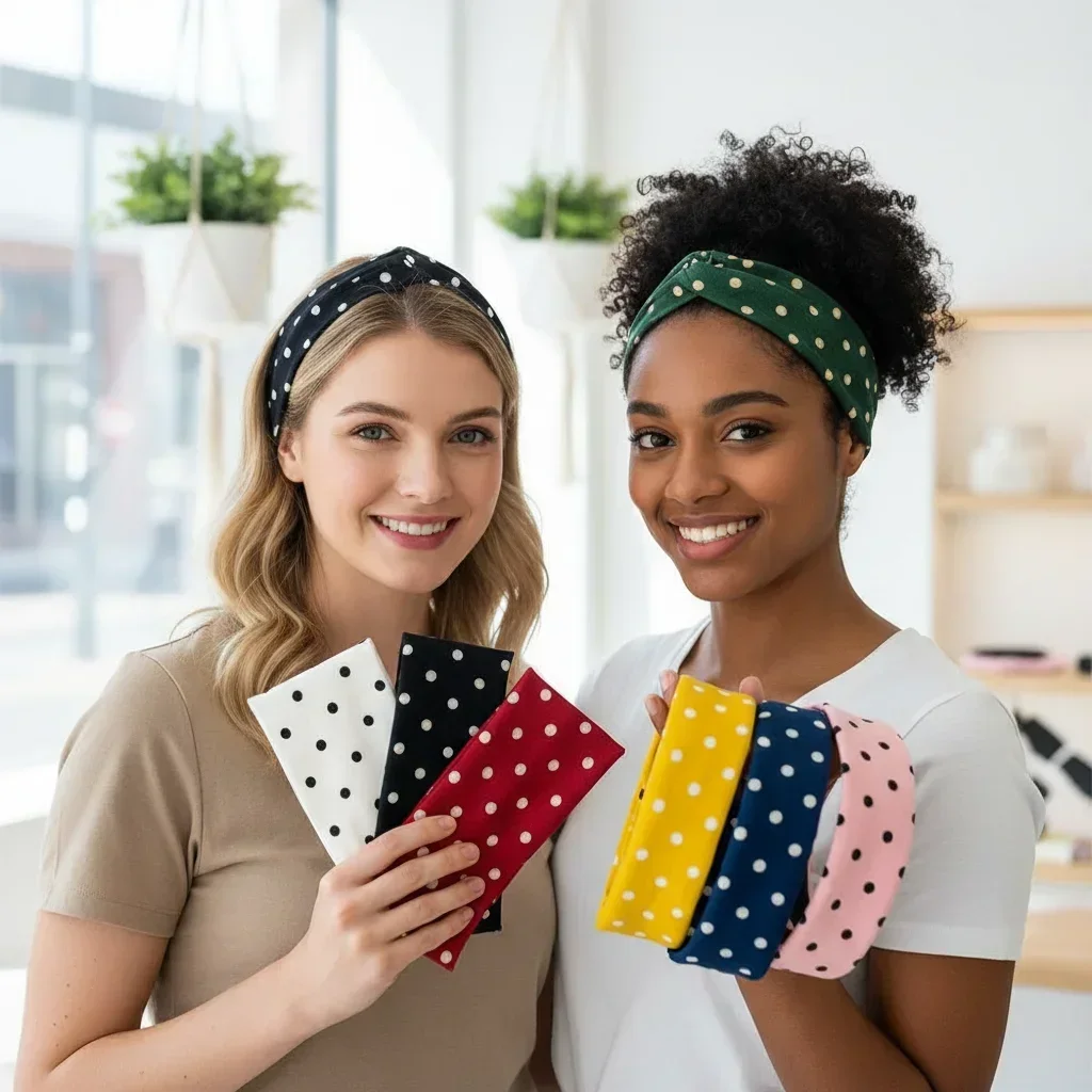 1pc Polka Dot Stretch Headband for Women Retro Sweet Wide Hair Band for Yoga Sports Makeup Sweat-Absorbent Hairbands