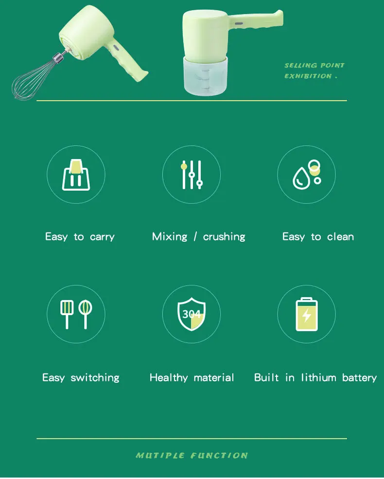 Drahtlose Multifunktions Elektrische Schneebesen USB Aufladbare Knoblauch Chopper Schnell Rühren Einfache Verwendung Hand Küche Mixer