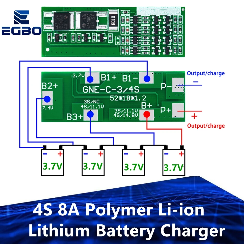 EGBO 4S 8A Polymer Li-ion Lithium Battery Charger Protection Board For 4 Serial 4pcs 3.7 Li-ion Charging Protect Module BMS