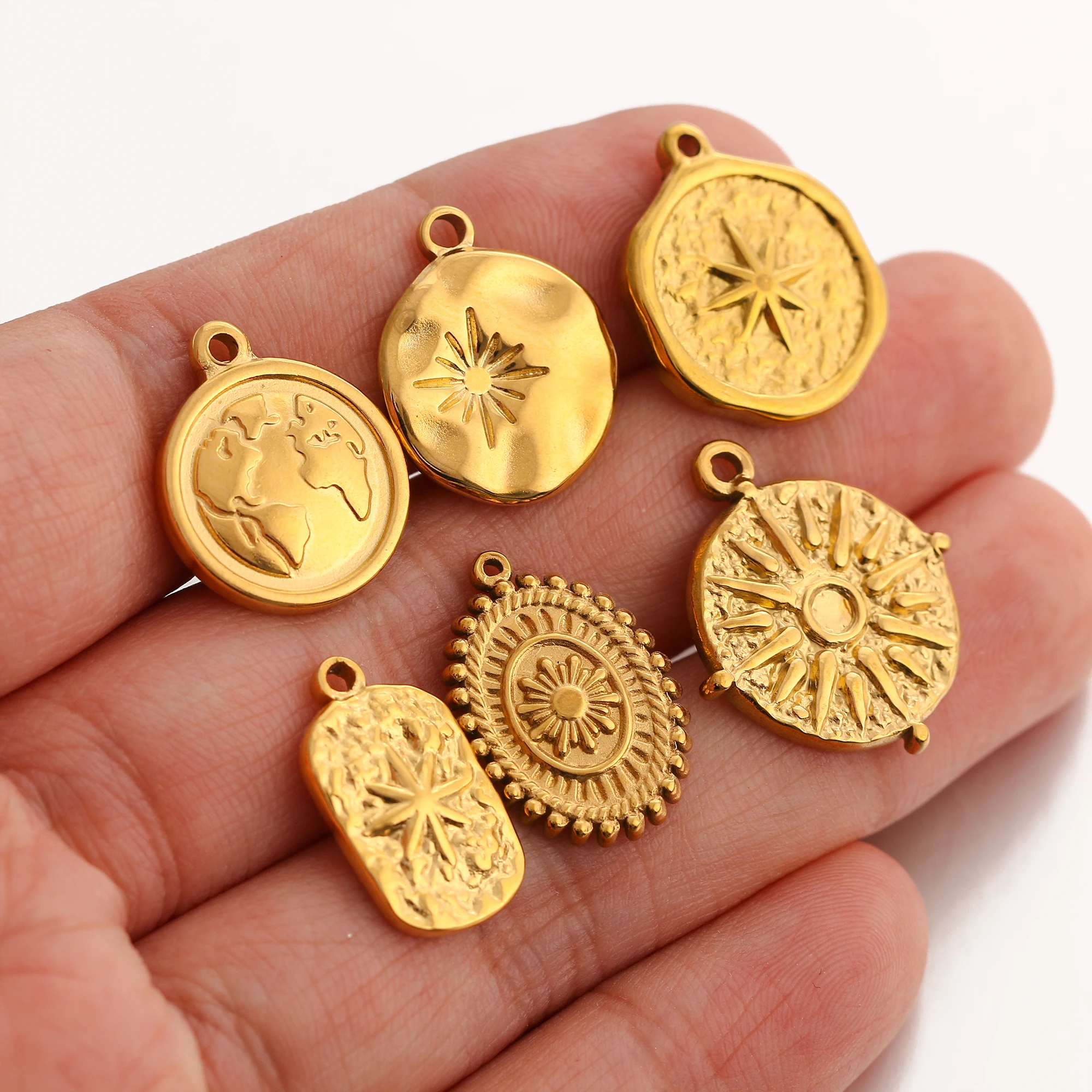 3 Stück Vintage Sonne/Stern/Erde Sonne Charm 3D Prägung Sunburst Edelstahl Anhänger DIY Armband Halskette Erkenntnisse Schmuckherstellung – Detail 7