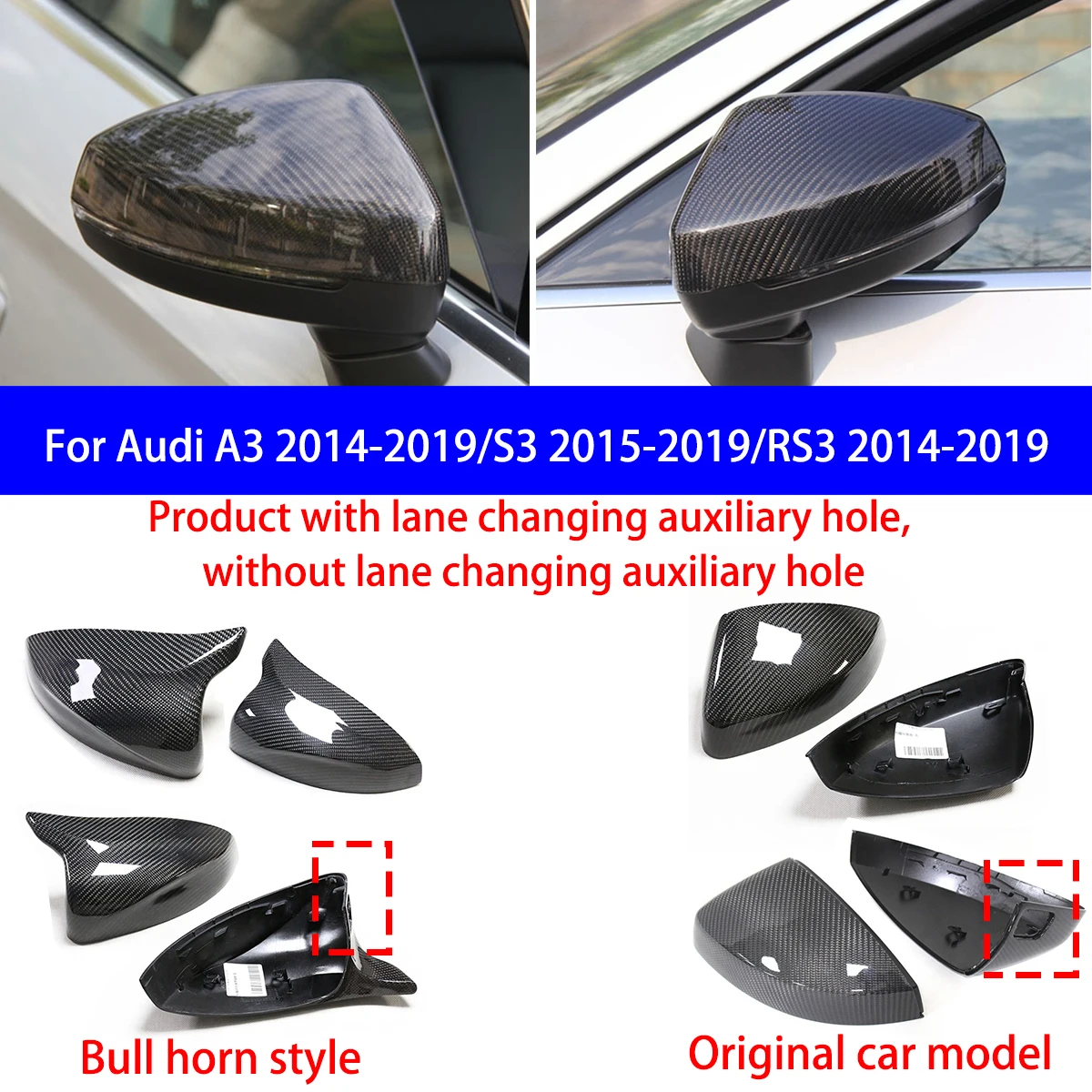

Suitable for Audi A3 2014-2019/S3 2015-2019/RS3 2014-2019 Carbon Fiber Original Car/horn Style Rearview Mirror Housing