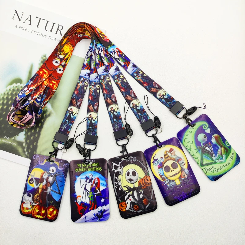 Disney  Nightmare Christmas ID Card Holder Neck Strap Cool Boys Door Badge Holder Lanyards Keychain Men Work Credential Case