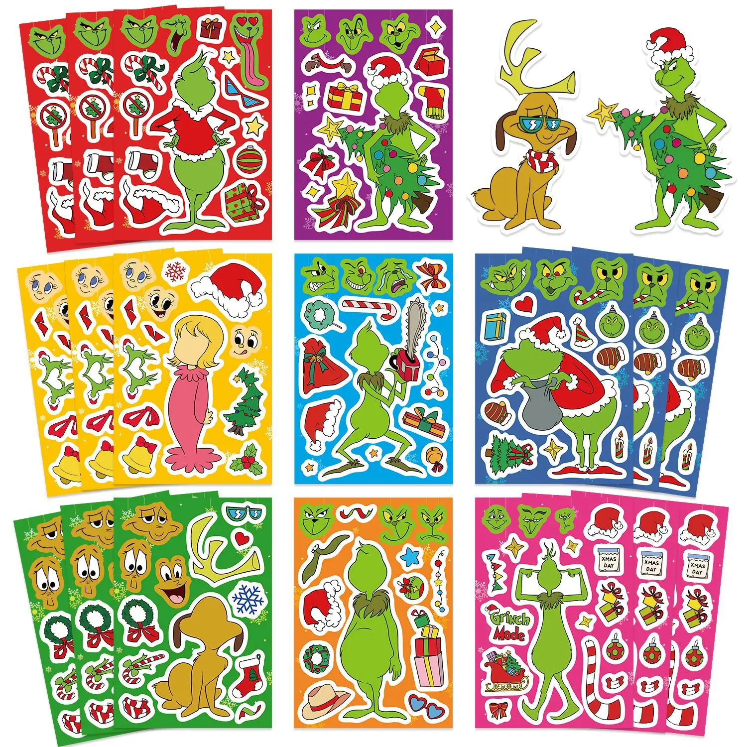 8/16PCS Cartoon Green Monster Make a Face Stickers, Waterproof Decals for Stationery Notebook Phone Laptop Guitar Luggage Helmet