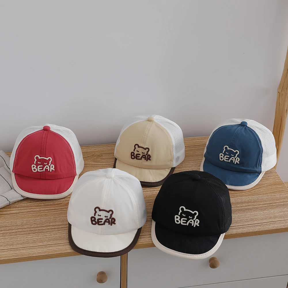 Simple Soft-Top Embroidered Lettered Bear Quick-Drying Baseball Cap for Summer Outdoor Breathable Sun Protection Hat