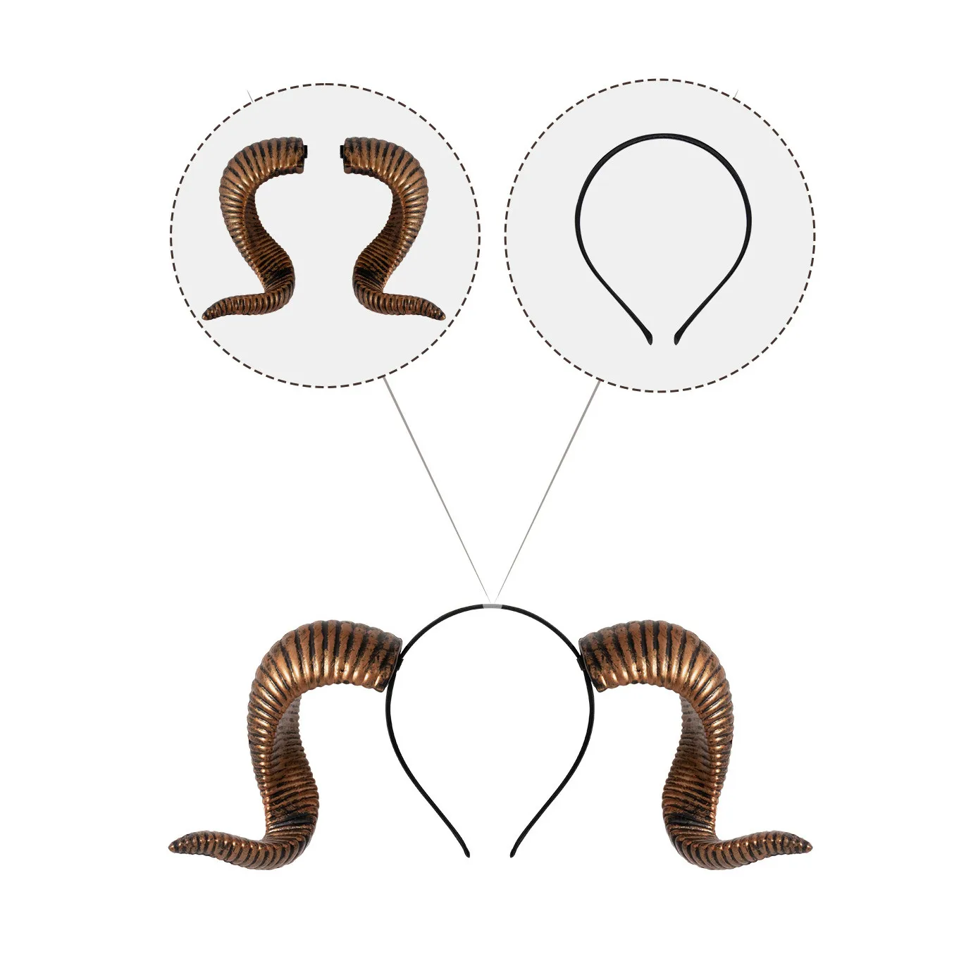 Halloween DIY Removable Devil Horns Hairband Costume Accessory Gothic Party Headpiece Cosplay Witch Craft Headgear