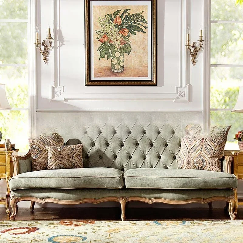 الأثاث الأمريكي أريكة من الخشب الصلب بسيطة الحديثة النسيج مشبك حقيبة لينة مقهى أريكة الترفيه